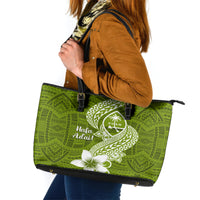 Hafa Adai Guam Leather Tote Bag Polynesian Olive Green Blue Pattern LT01 Green - Polynesian Pride