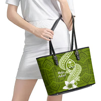 Hafa Adai Guam Leather Tote Bag Polynesian Olive Green Blue Pattern LT01 - Polynesian Pride