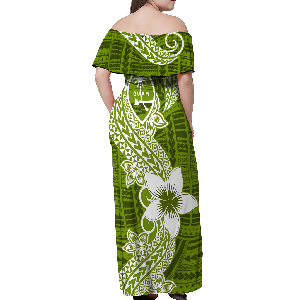 Hafa Adai Guam Off Shoulder Maxi Dress Polynesian Olive Green Blue Pattern LT01 - Polynesian Pride