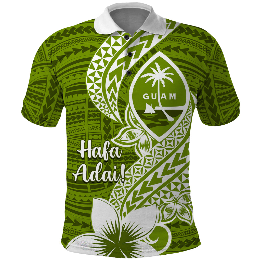 Hafa Adai Guam Polo Shirt Polynesian Olive Green Blue Pattern LT01 Green - Polynesian Pride