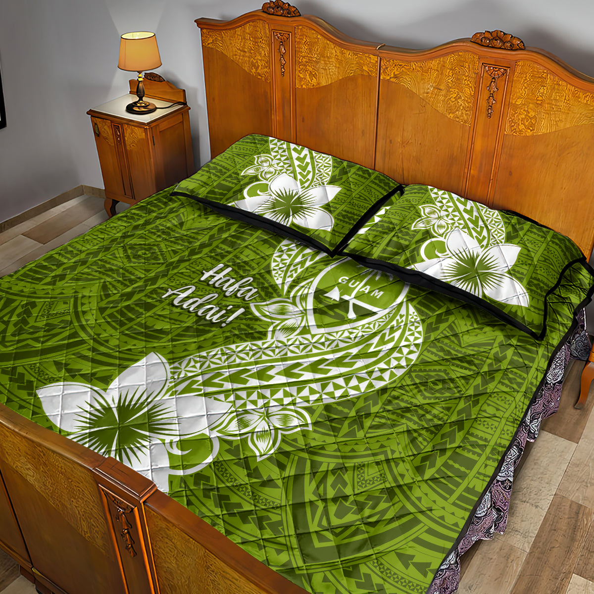 Hafa Adai Guam Quilt Bed Set Polynesian Olive Green Blue Pattern LT01 - Polynesian Pride