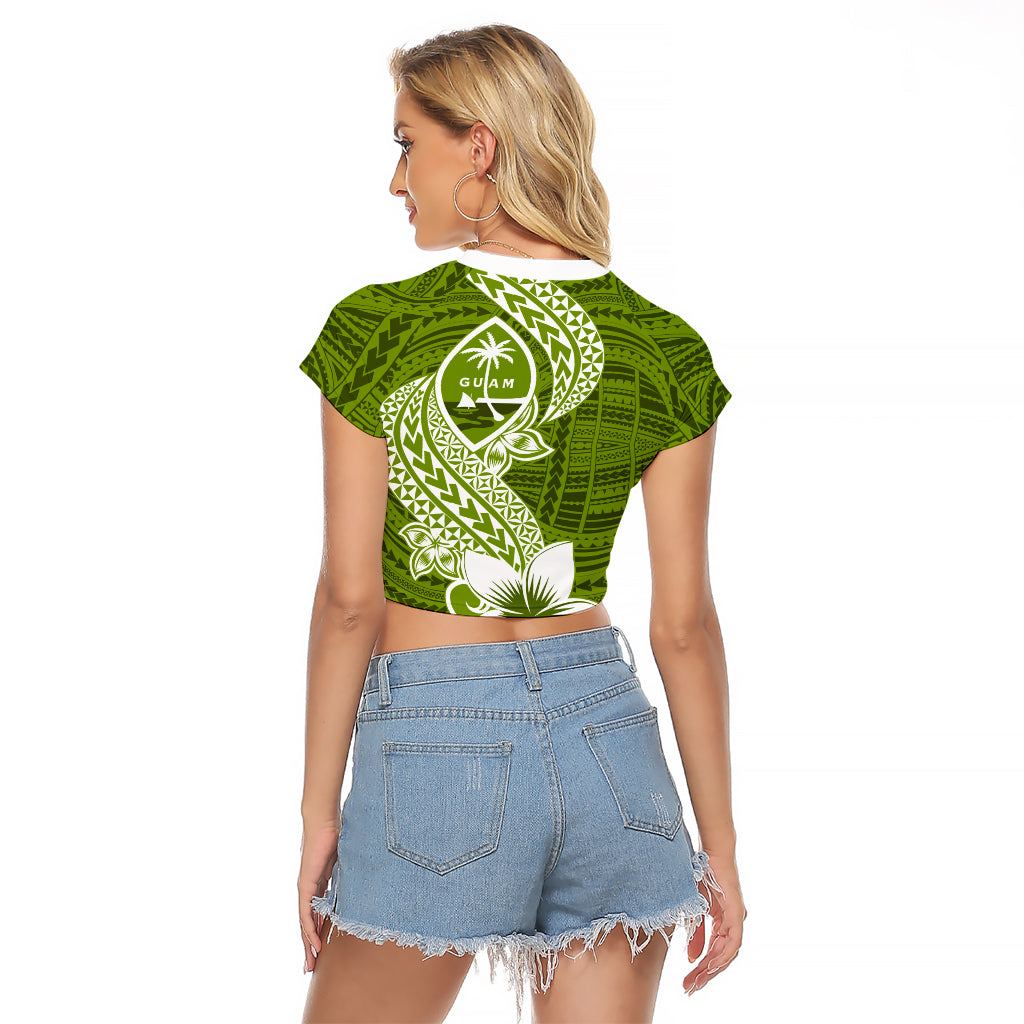 Hafa Adai Guam Raglan Cropped T Shirt Polynesian Olive Green Blue Pattern LT01 - Polynesian Pride