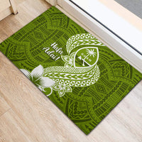 Hafa Adai Guam Rubber Doormat Polynesian Olive Green Blue Pattern LT01 - Polynesian Pride