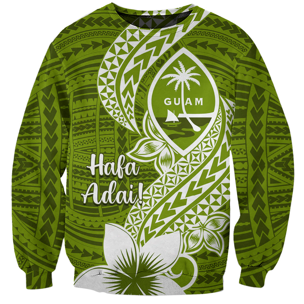 Hafa Adai Guam Sweatshirt Polynesian Olive Green Blue Pattern LT01 Unisex Green - Polynesian Pride