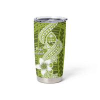 Hafa Adai Guam Tumbler Cup Polynesian Olive Green Blue Pattern