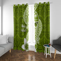 Hafa Adai Guam Window Curtain Polynesian Olive Green Blue Pattern LT01 With Grommets Green - Polynesian Pride