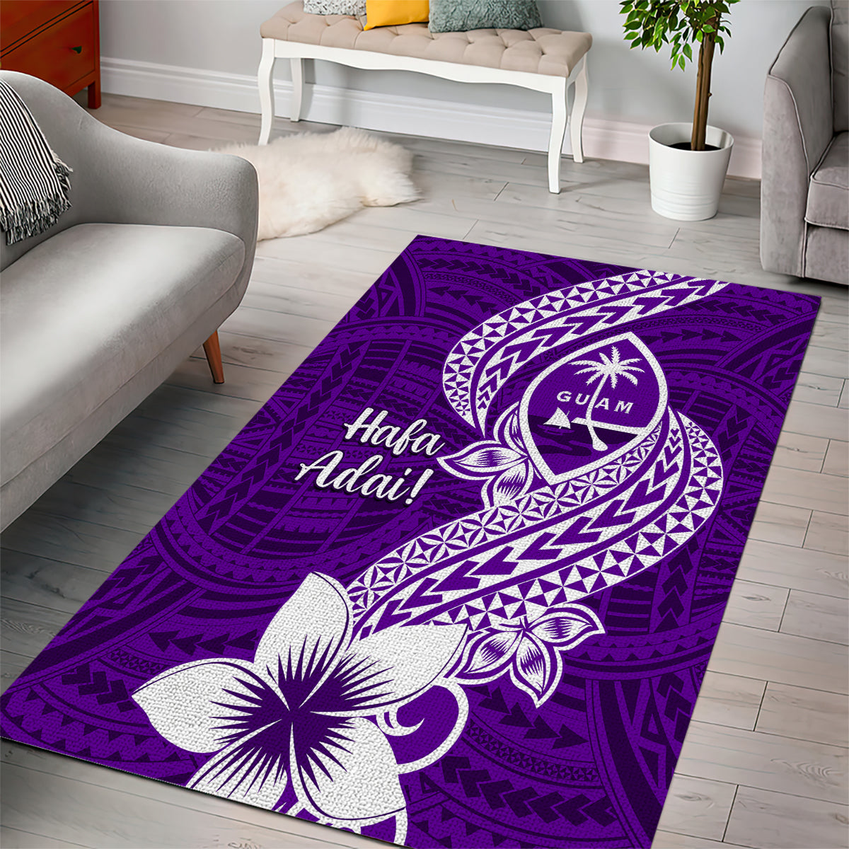 Hafa Adai Guam Area Rug Polynesian Floral Purple Pattern LT01 - Polynesian Pride