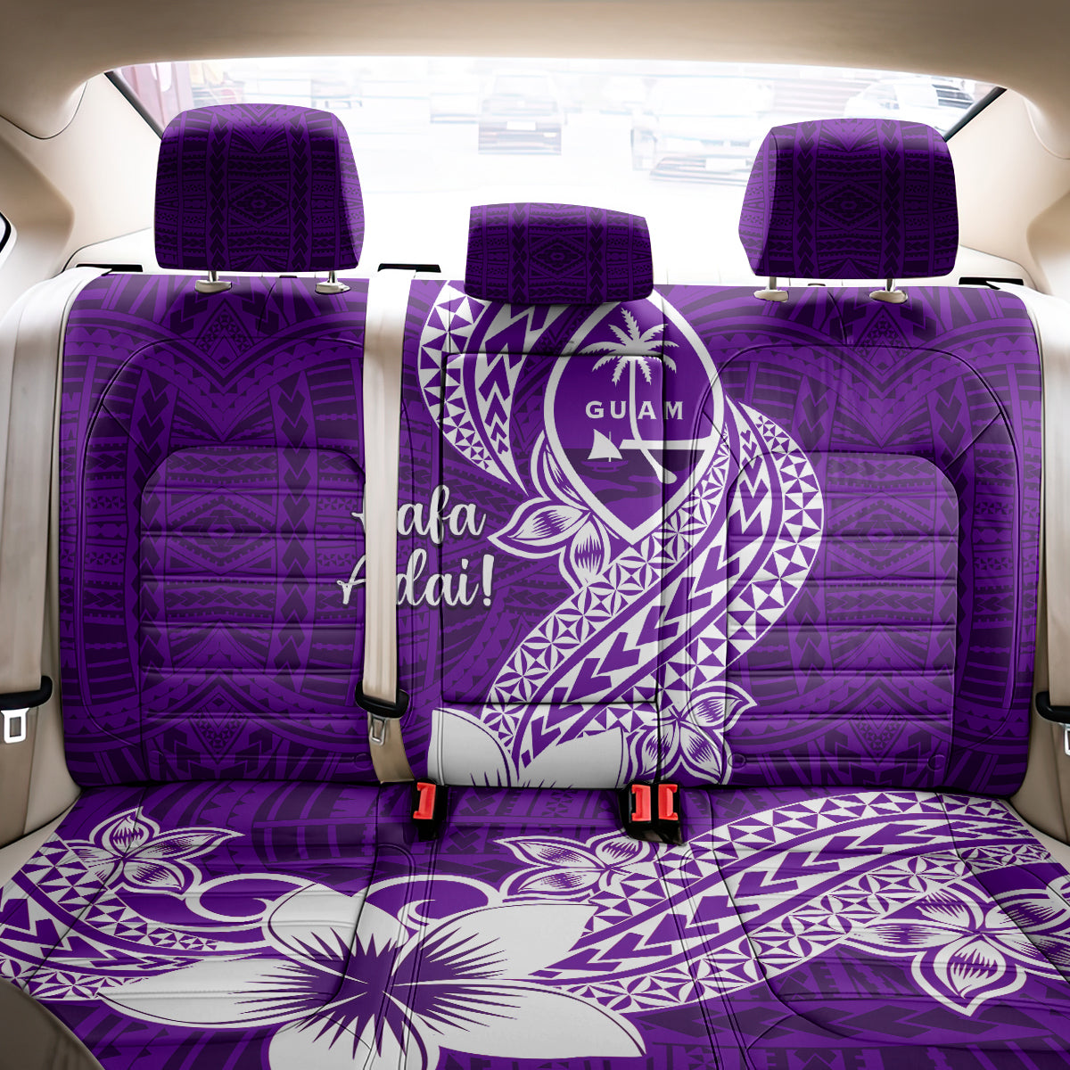 Hafa Adai Guam Back Car Seat Cover Polynesian Floral Purple Pattern LT01