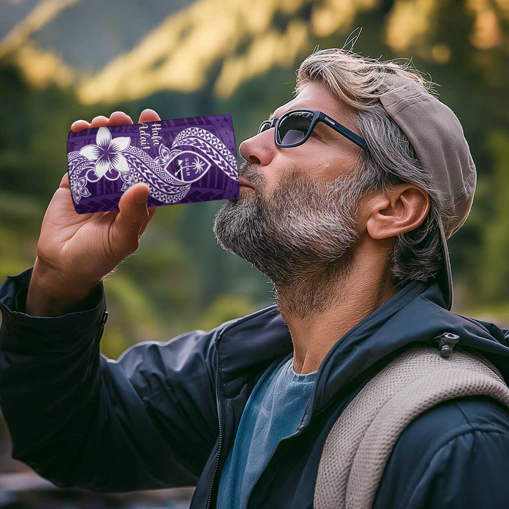 Hafa Adai Guam 4 in 1 Can Cooler Tumbler Polynesian Floral Purple Pattern