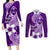 Hafa Adai Guam Couples Matching Long Sleeve Bodycon Dress and Long Sleeve Button Shirt Polynesian Floral Purple Pattern LT01 Purple - Polynesian Pride