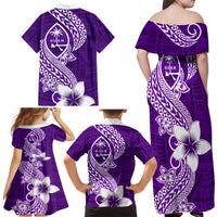 Hafa Adai Guam Family Matching Off Shoulder Maxi Dress and Hawaiian Shirt Polynesian Floral Purple Pattern LT01 - Polynesian Pride