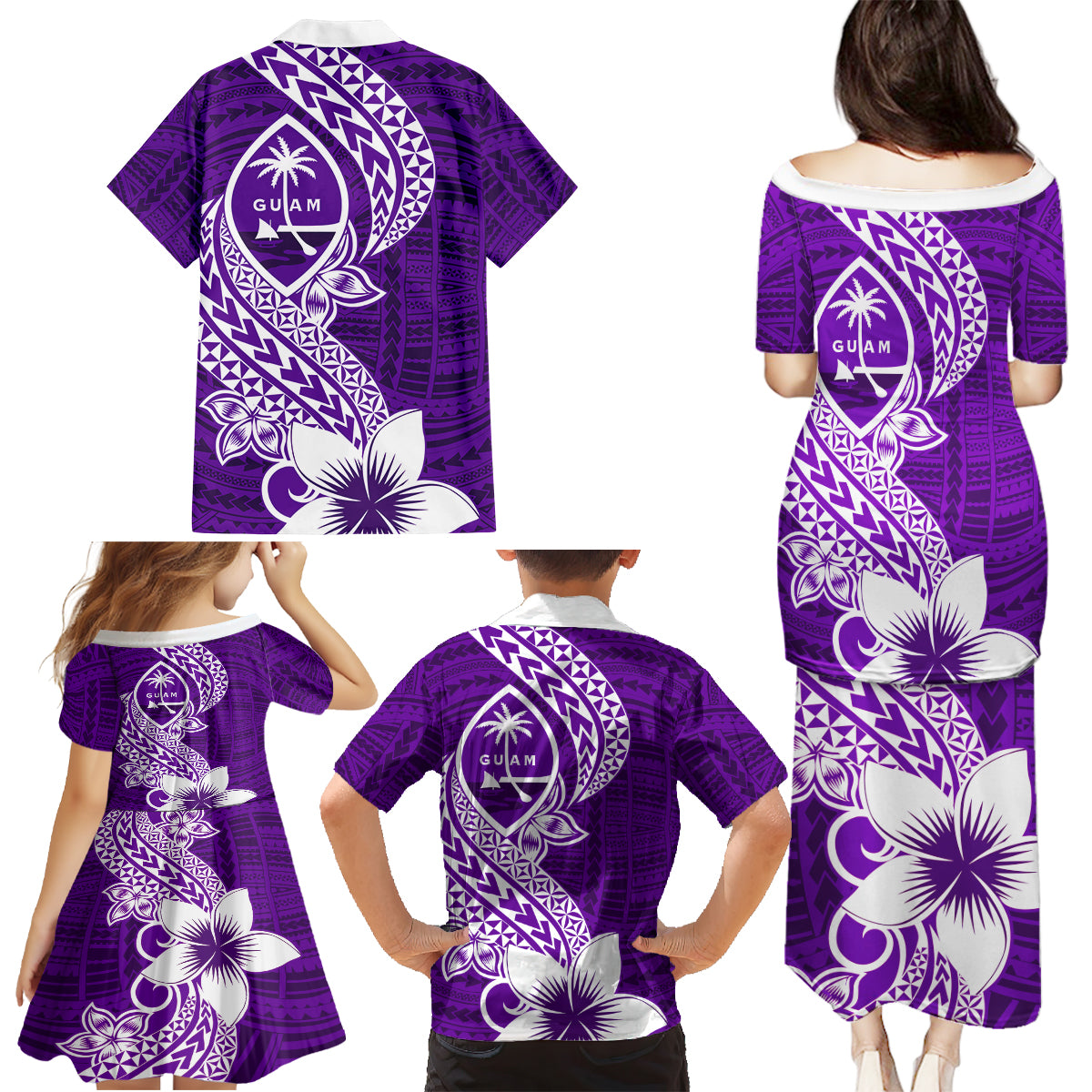 Hafa Adai Guam Family Matching Puletasi Dress and Hawaiian Shirt Polynesian Floral Purple Pattern LT01 - Polynesian Pride