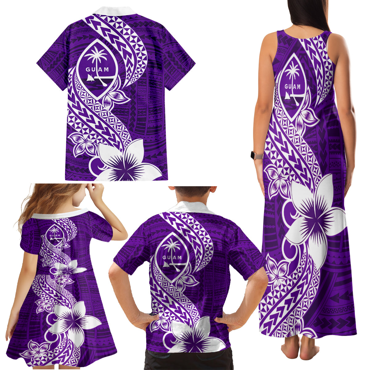 Hafa Adai Guam Family Matching Tank Maxi Dress and Hawaiian Shirt Polynesian Floral Purple Pattern LT01 - Polynesian Pride