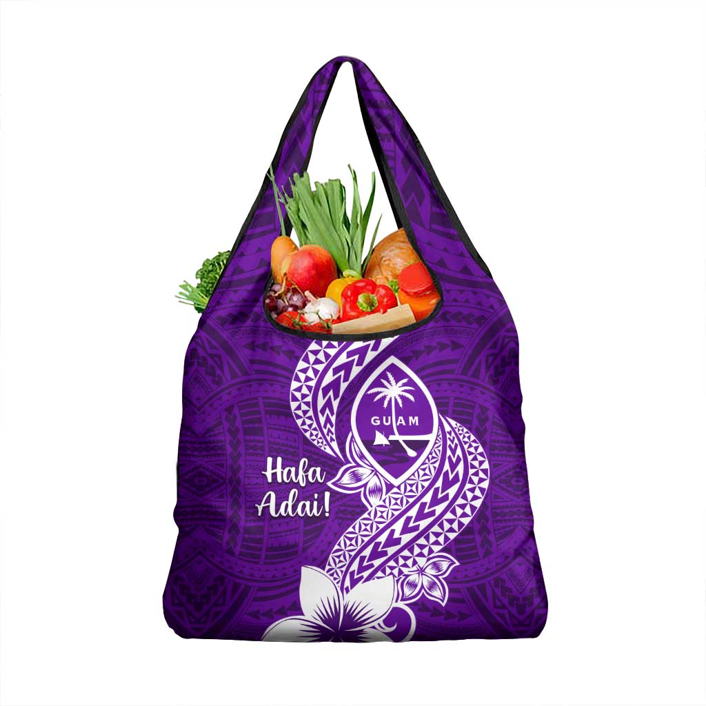 Hafa Adai Guam Grocery Bag Polynesian Floral Purple Pattern