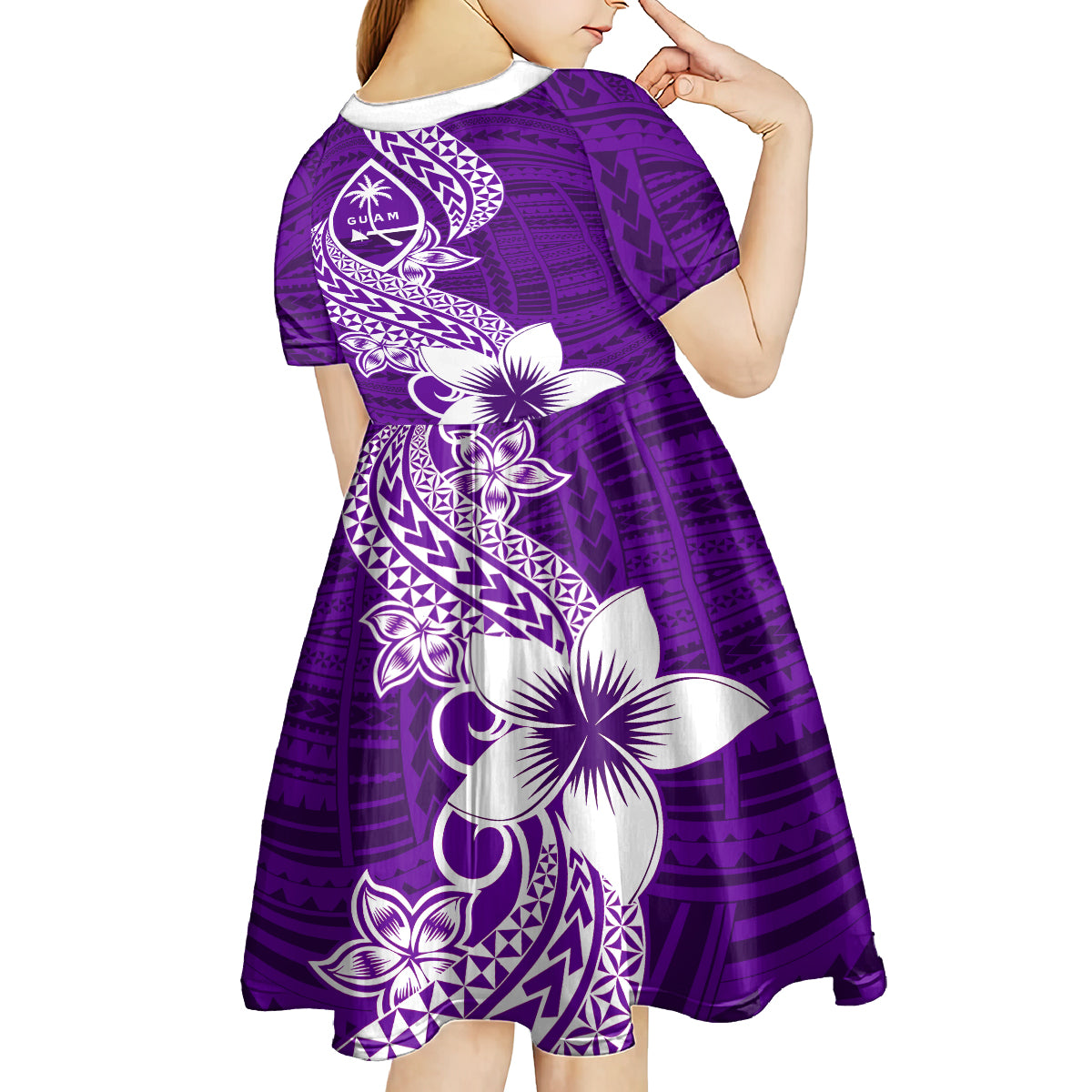 Hafa Adai Guam Kid Short Sleeve Dress Polynesian Floral Purple Pattern LT01 - Polynesian Pride