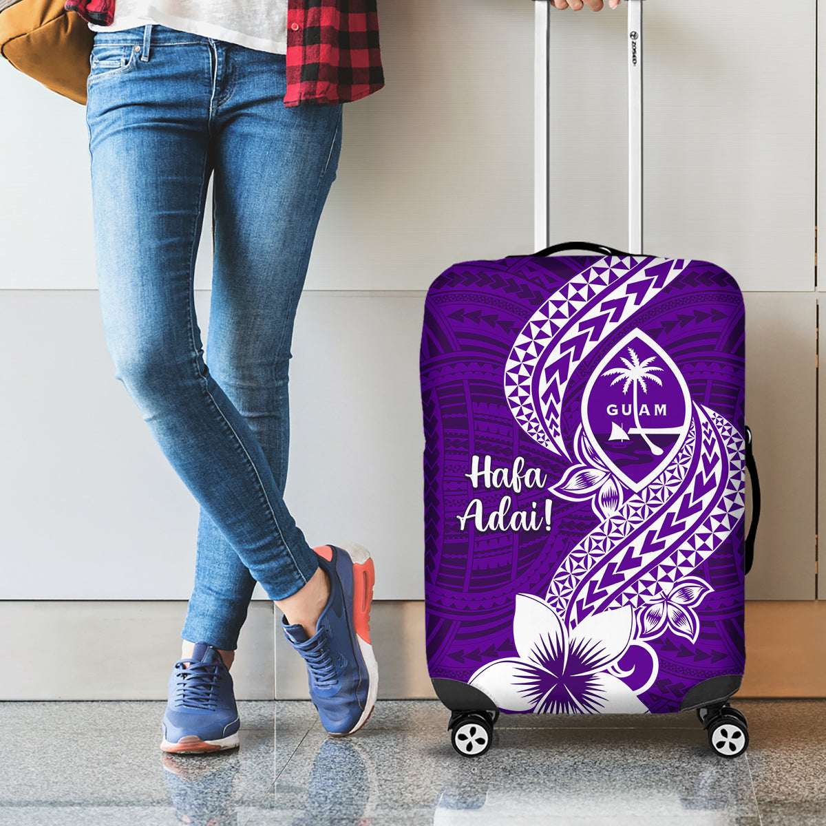 Hafa Adai Guam Luggage Cover Polynesian Floral Purple Pattern LT01 - Polynesian Pride