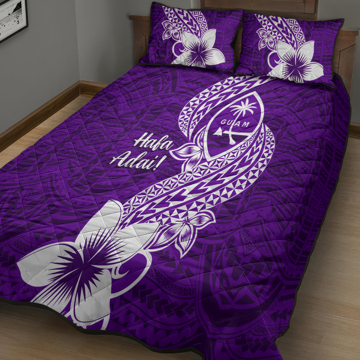 Hafa Adai Guam Quilt Bed Set Polynesian Floral Purple Pattern LT01 - Polynesian Pride