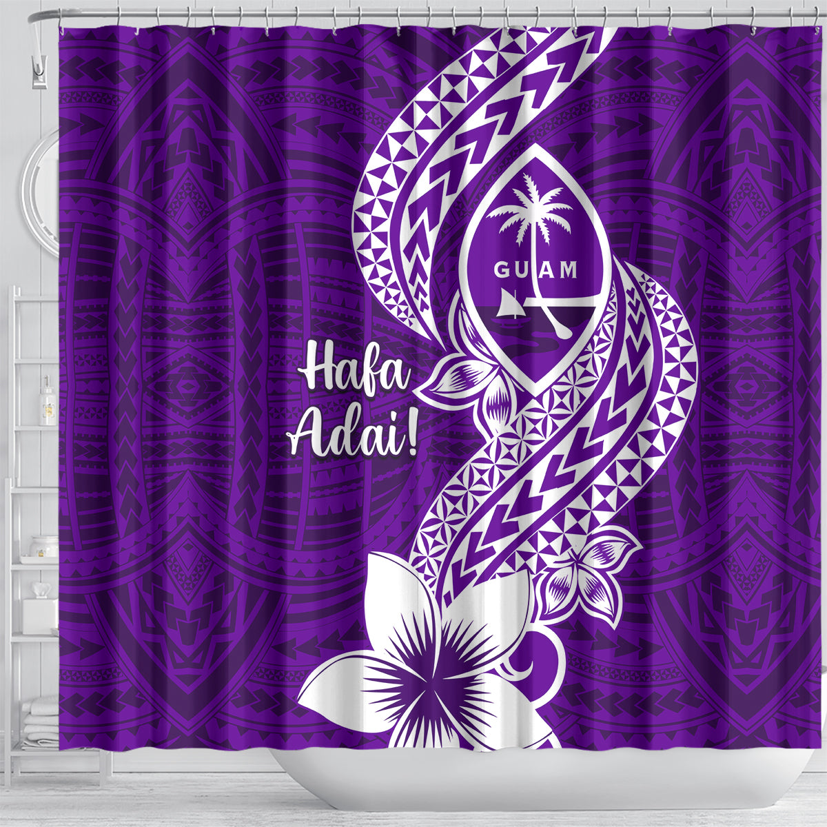 Hafa Adai Guam Shower Curtain Polynesian Floral Purple Pattern LT01 - Polynesian Pride