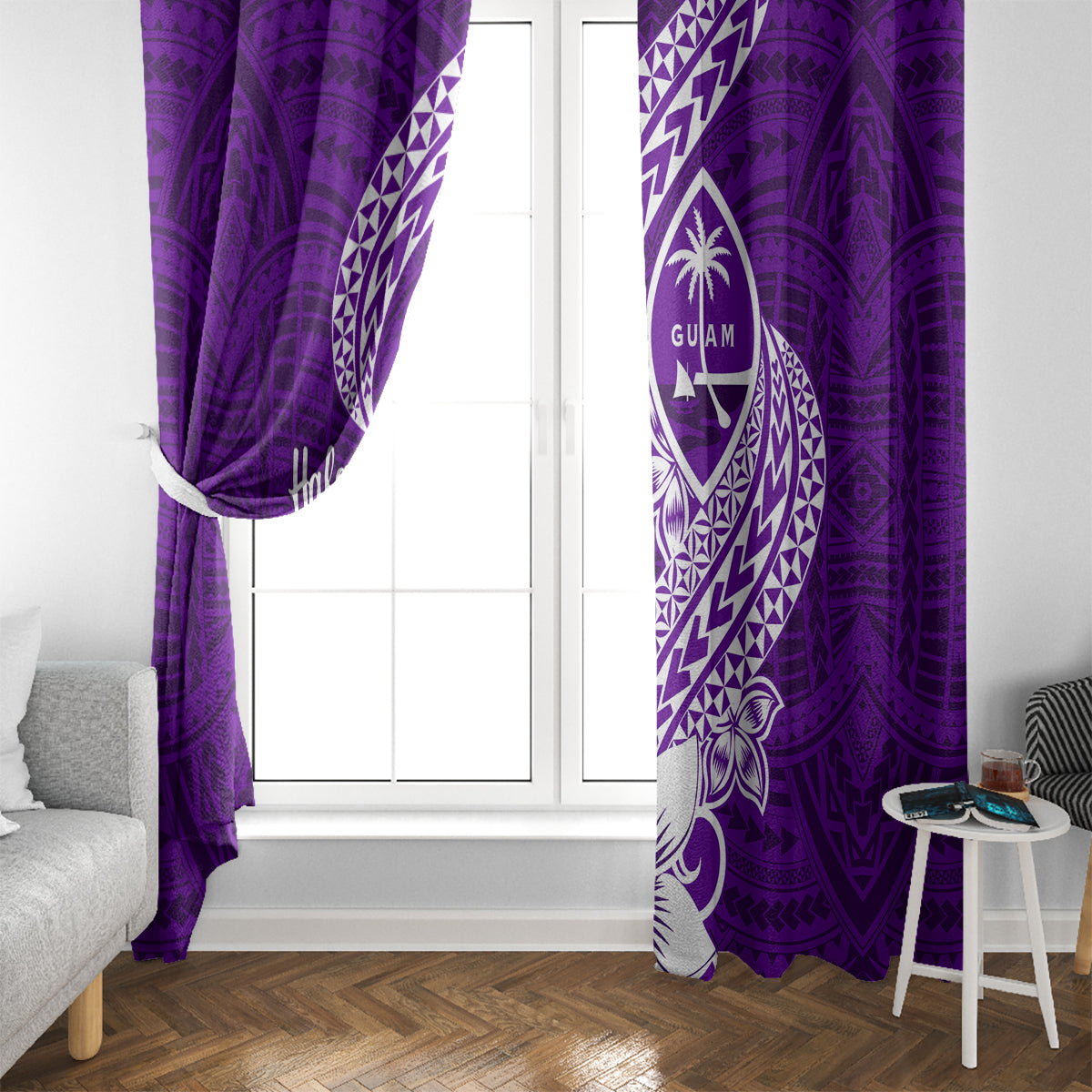 Hafa Adai Guam Window Curtain Polynesian Floral Purple Pattern LT01 - Polynesian Pride