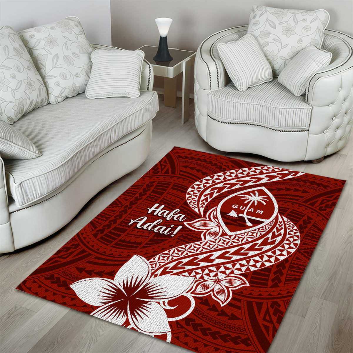 Hafa Adai Guam Area Rug Polynesian Floral Red Pattern LT01 - Polynesian Pride