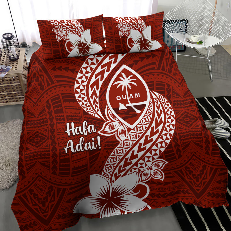 Hafa Adai Guam Bedding Set Polynesian Floral Red Pattern