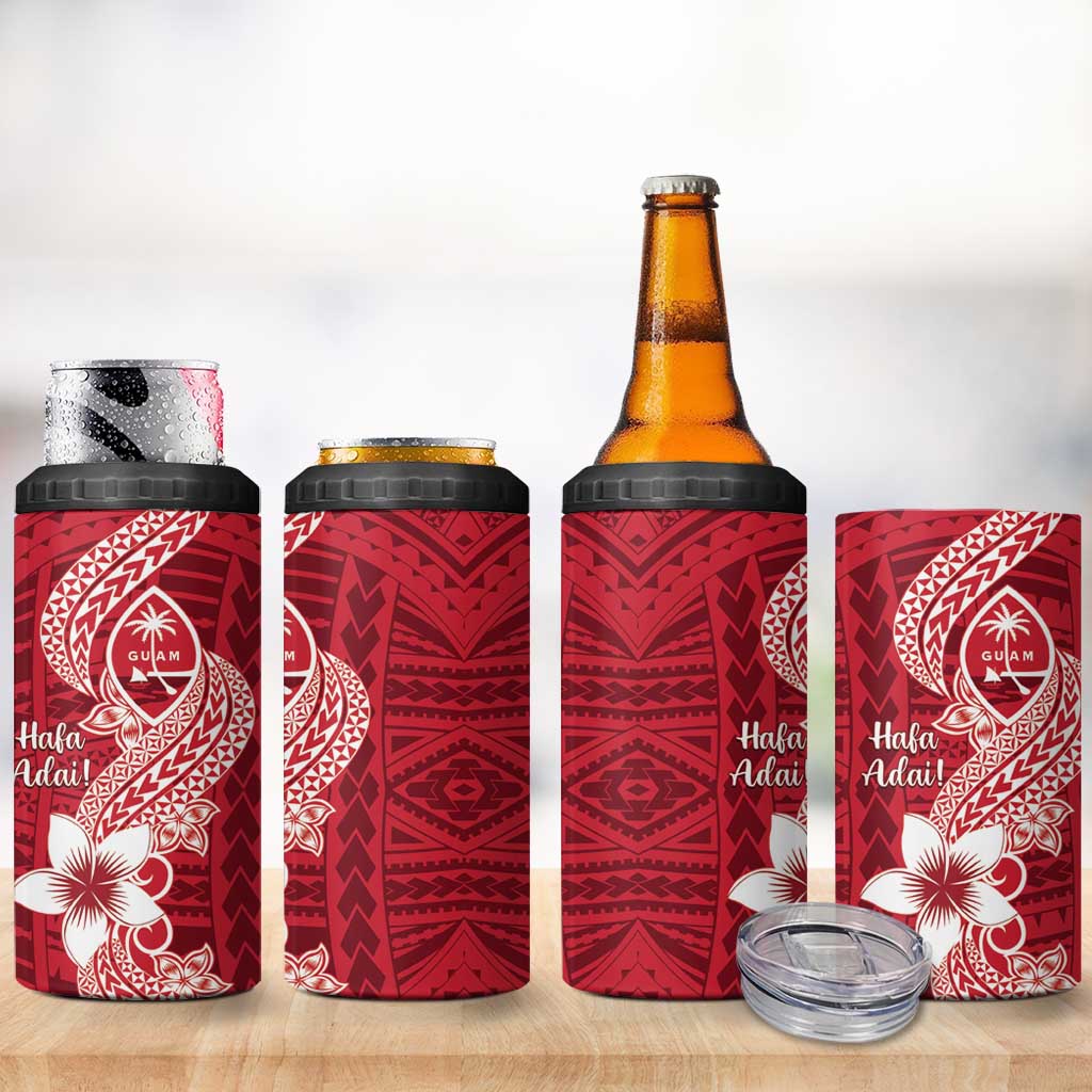 Hafa Adai Guam 4 in 1 Can Cooler Tumbler Polynesian Floral Red Pattern