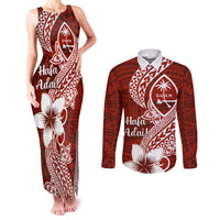 Hafa Adai Guam Couples Matching Tank Maxi Dress and Long Sleeve Button Shirt Polynesian Floral Red Pattern LT01 Red - Polynesian Pride