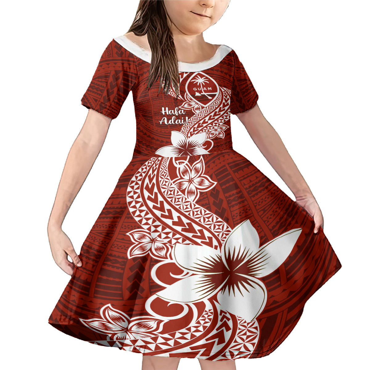 Hafa Adai Guam Family Matching Mermaid Dress and Hawaiian Shirt Polynesian Floral Red Pattern LT01 Daughter's Dress Red - Polynesian Pride