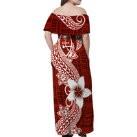 Hafa Adai Guam Family Matching Off Shoulder Maxi Dress and Hawaiian Shirt Polynesian Floral Red Pattern LT01 - Polynesian Pride