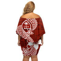 Hafa Adai Guam Family Matching Off Shoulder Short Dress and Hawaiian Shirt Polynesian Floral Red Pattern LT01 - Polynesian Pride