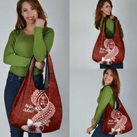 Hafa Adai Guam Grocery Bag Polynesian Floral Red Pattern