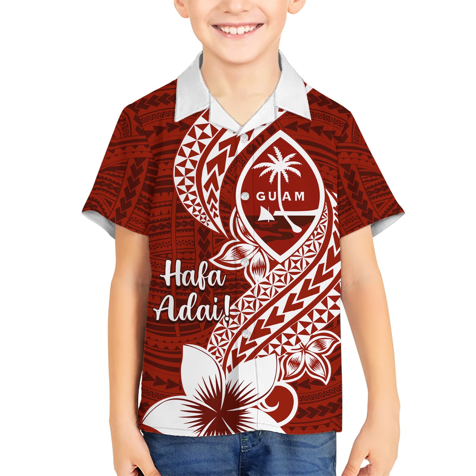 Hafa Adai Guam Kid Hawaiian Shirt Polynesian Floral Red Pattern LT01 Kid Red - Polynesian Pride