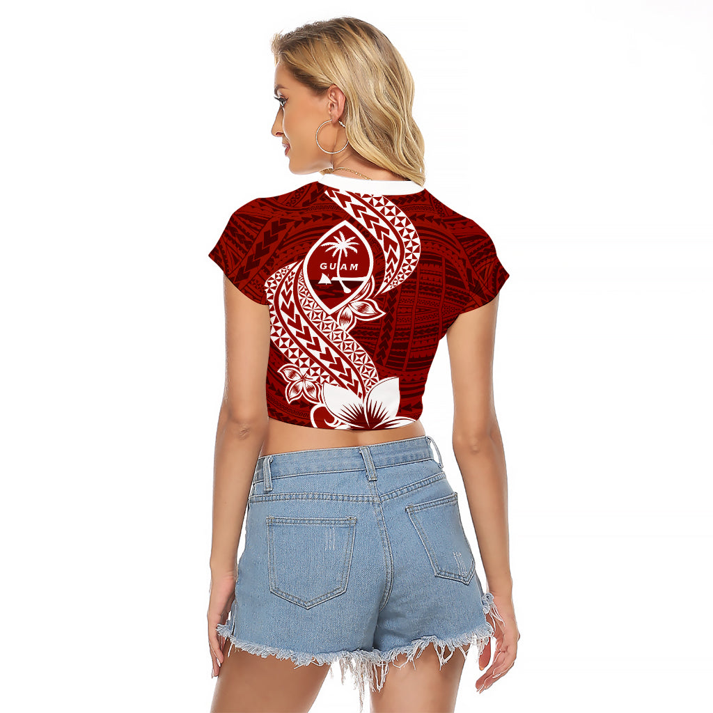 Hafa Adai Guam Raglan Cropped T Shirt Polynesian Floral Red Pattern LT01 - Polynesian Pride