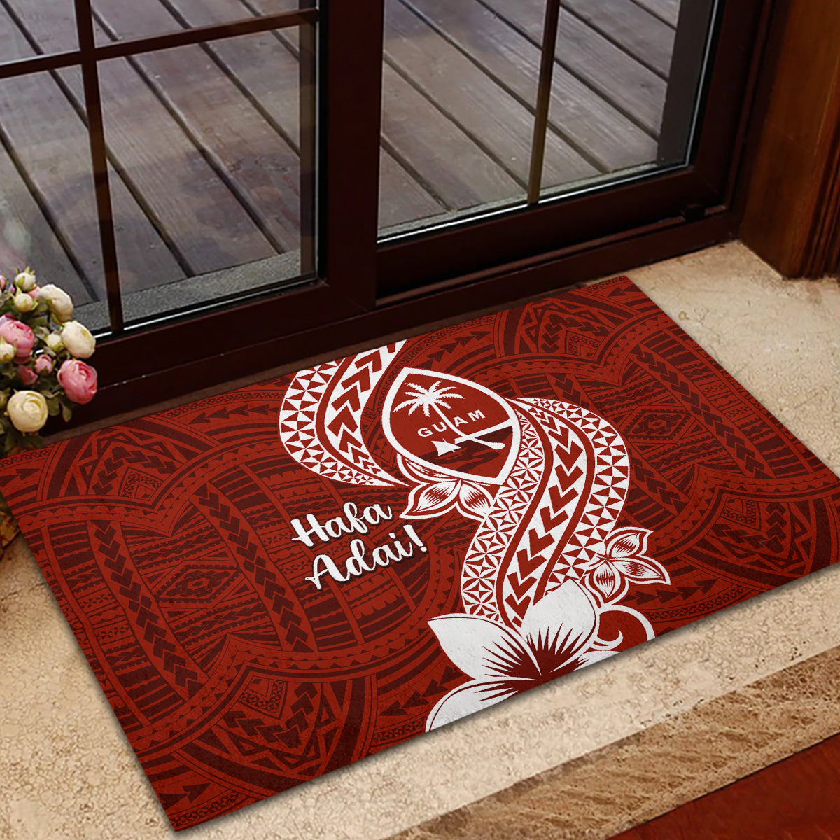 Hafa Adai Guam Rubber Doormat Polynesian Floral Red Pattern LT01 - Polynesian Pride