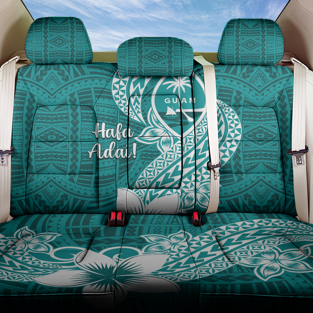 Hafa Adai Guam Back Car Seat Cover Polynesian Floral Teal Pattern LT01 One Size Teal - Polynesian Pride