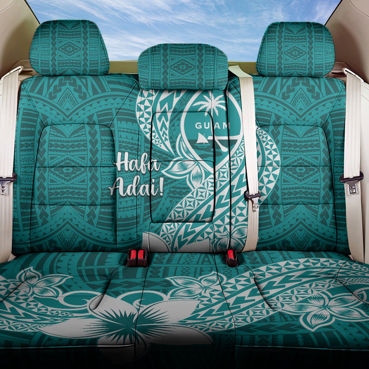 Hafa Adai Guam Back Car Seat Cover Polynesian Floral Teal Pattern LT01 One Size Teal - Polynesian Pride