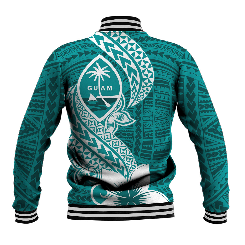 Hafa Adai Guam Baseball Jacket Polynesian Floral Teal Pattern LT01 - Polynesian Pride