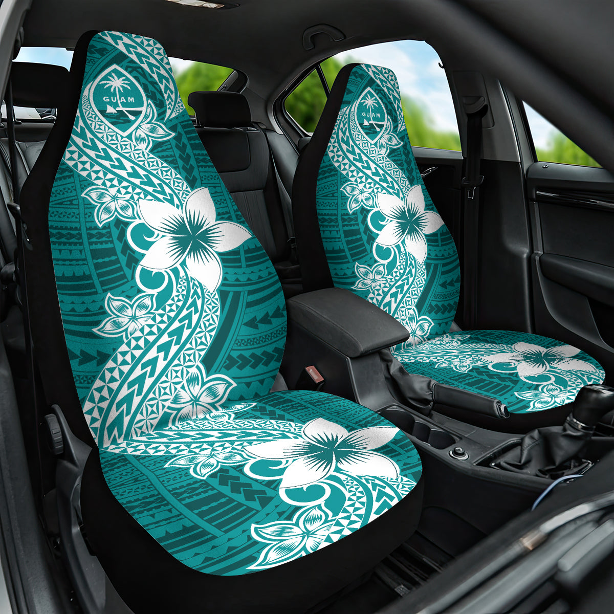 Hafa Adai Guam Car Seat Cover Polynesian Floral Teal Pattern LT01 One Size Teal - Polynesian Pride