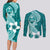 Hafa Adai Guam Couples Matching Long Sleeve Bodycon Dress and Long Sleeve Button Shirt Polynesian Floral Teal Pattern LT01 - Polynesian Pride