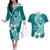 Hafa Adai Guam Couples Matching Off The Shoulder Long Sleeve Dress and Hawaiian Shirt Polynesian Floral Teal Pattern LT01 Teal - Polynesian Pride