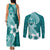 Hafa Adai Guam Couples Matching Tank Maxi Dress and Long Sleeve Button Shirt Polynesian Floral Teal Pattern LT01 - Polynesian Pride
