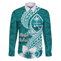 Hafa Adai Guam Family Matching Puletasi Dress and Hawaiian Shirt Polynesian Floral Teal Pattern LT01 Dad's Shirt - Long Sleeve Teal - Polynesian Pride