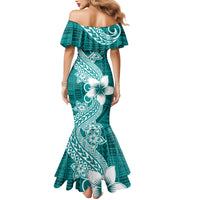 Hafa Adai Guam Mermaid Dress Polynesian Floral Teal Pattern LT01 - Polynesian Pride