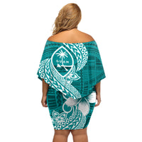 Hafa Adai Guam Off Shoulder Short Dress Polynesian Floral Teal Pattern LT01 - Polynesian Pride