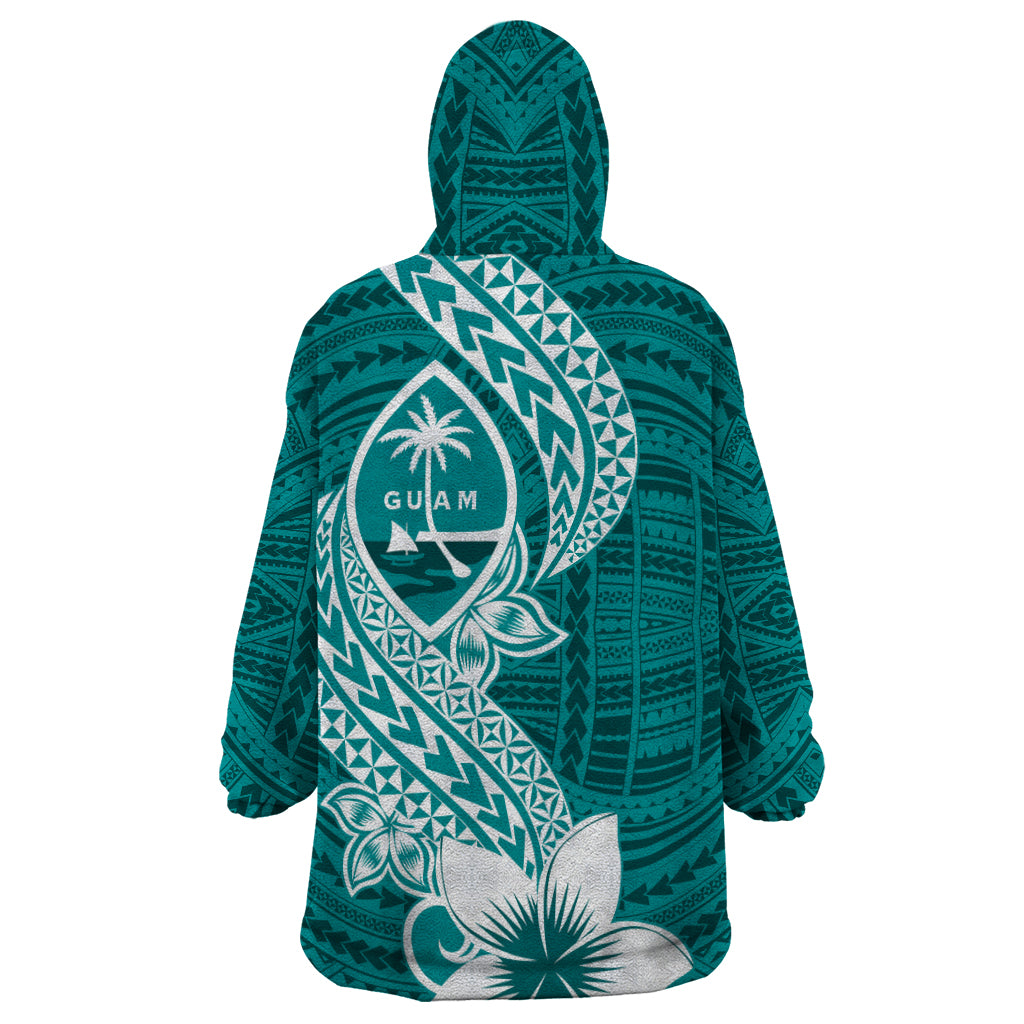 Hafa Adai Guam Wearable Blanket Hoodie Polynesian Floral Teal Pattern LT01 - Polynesian Pride