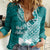 Hafa Adai Guam Women Casual Shirt Polynesian Floral Teal Pattern LT01 Female Teal - Polynesian Pride