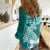Hafa Adai Guam Women Casual Shirt Polynesian Floral Teal Pattern LT01 - Polynesian Pride