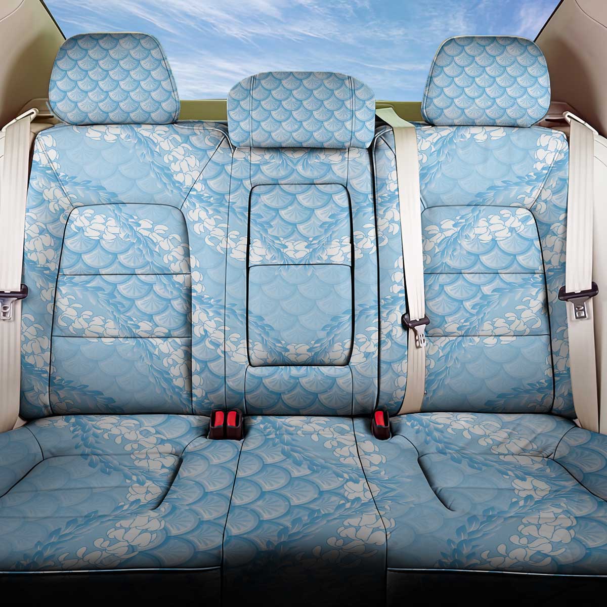 Baby Blue Mermaid Puakenikeni Maile Lei Back Car Seat Cover