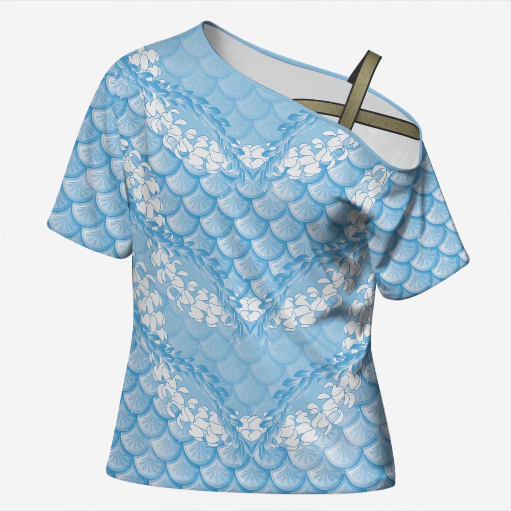 Baby Blue Mermaid Puakenikeni Maile Lei Cross Shoulder Shirt LT01 Female Blue - Polynesian Pride