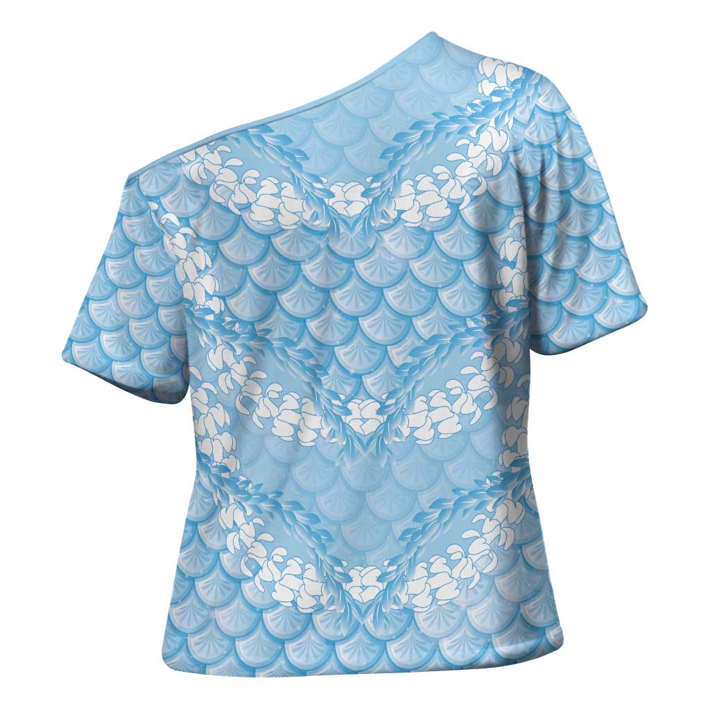 Baby Blue Mermaid Puakenikeni Maile Lei Cross Shoulder Shirt